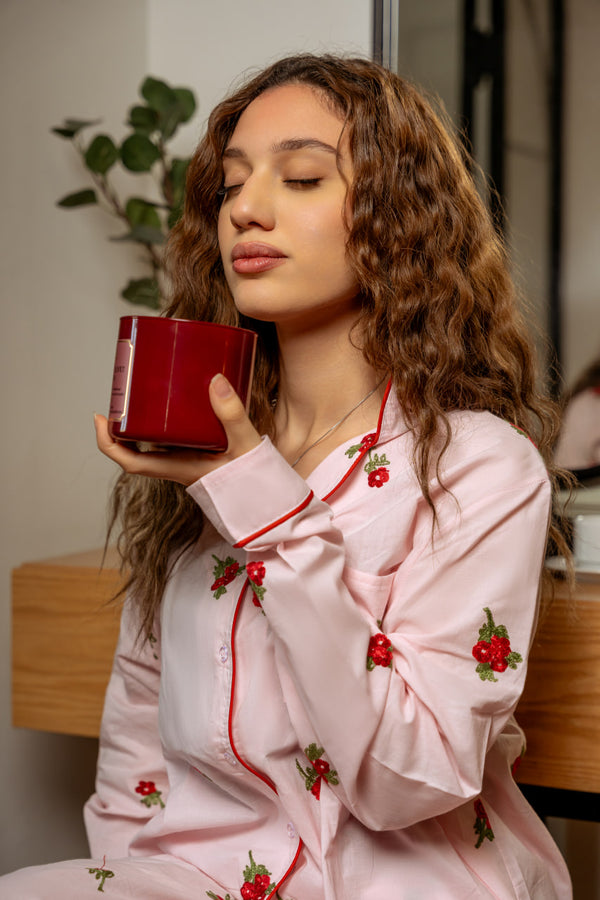 Vintage Rose Embroidered Cotton Pajama Set